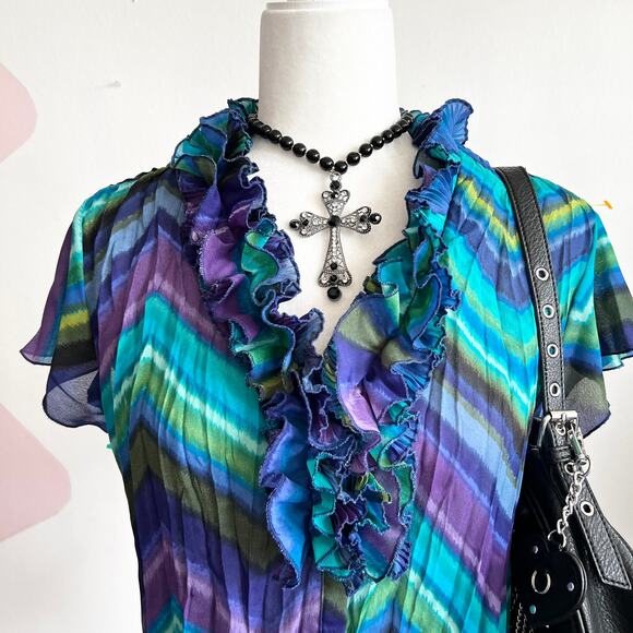 Blue Ruffle Blouse, Romantic, Vintage, Cottagecore, Victorian Inspired, Large - Picture 2 of 6